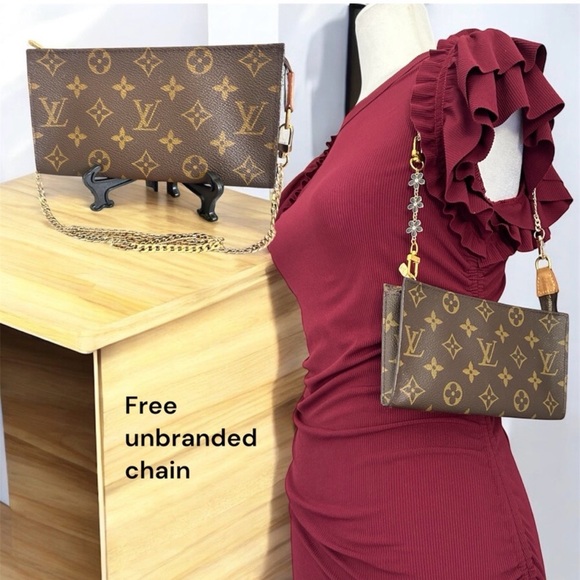 Vintage LOUIS VUITTON Monogram Women’s Bucket Pouch GM Brown, Beige Authentic - Picture 5 of 17